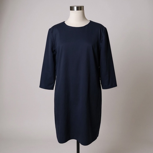 MM LaFleur Navy Blue 3/4 Sleeve Sheath Work Dress Size 12 - Picture 2 of 11